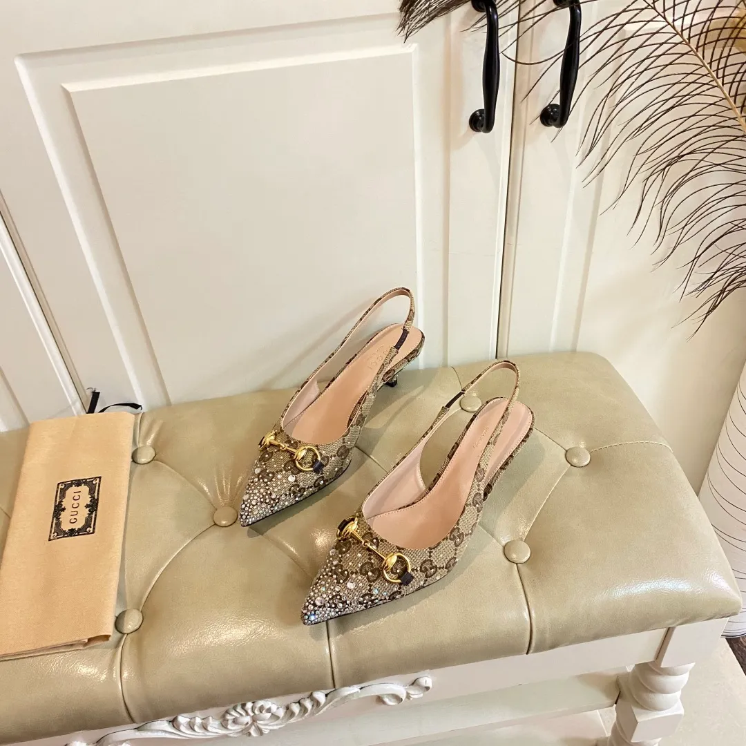 👟👟Ex-factory price 660👟👟, Gucci high heels, original canvas embellished with bright crystals, sheepskin lining, leather outsole, size 35-40 (41 customized, non-refundable)